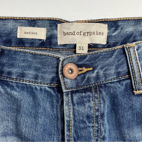 Band of Gypsies Madison Jeans Size 31 Raw Frayed Hems Ankle Button Fly Denim - Picture 4 of 10